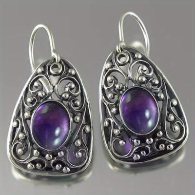 Vintage Ethnisch Lila Zirkon Muster Hypoallergen Damenohrringe Elegant Bankett Party Jahrestag Schmuck Zubehör