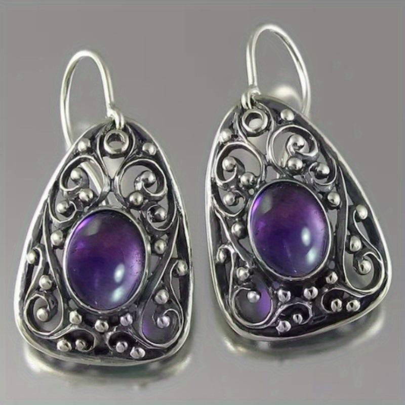 Vintage Ethnic Purple Zircon Pattern Hypoallergenic Women's Earrings Elegant Banquet Party Anniversary Jewelry Accessories