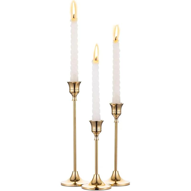 Set of 3 Vintage Elegant Metal and Aluminum Tabletop Candle Holders, Suitable for Wedding Anniversary, Home and Hotel Decoration