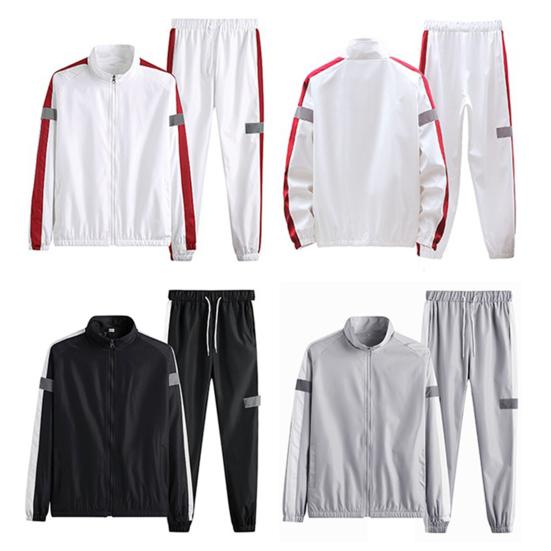 2Pcs/Set Men Sportswear Set Patchwork Color Stand Collar Long Sleeve Zipper Placket Jacket Elastic Waistband Drawstring