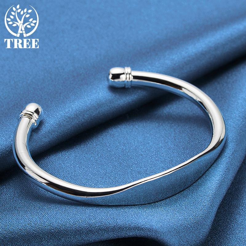 925 Sterling Silver Double Bead Cuff Bangle Bracelet Jewelry