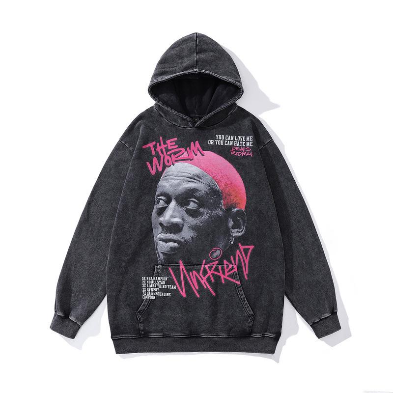 American Retro Digital Direct Injection Printing Hoodie Vintage 430G Pure Cotton Washed Sweater Men