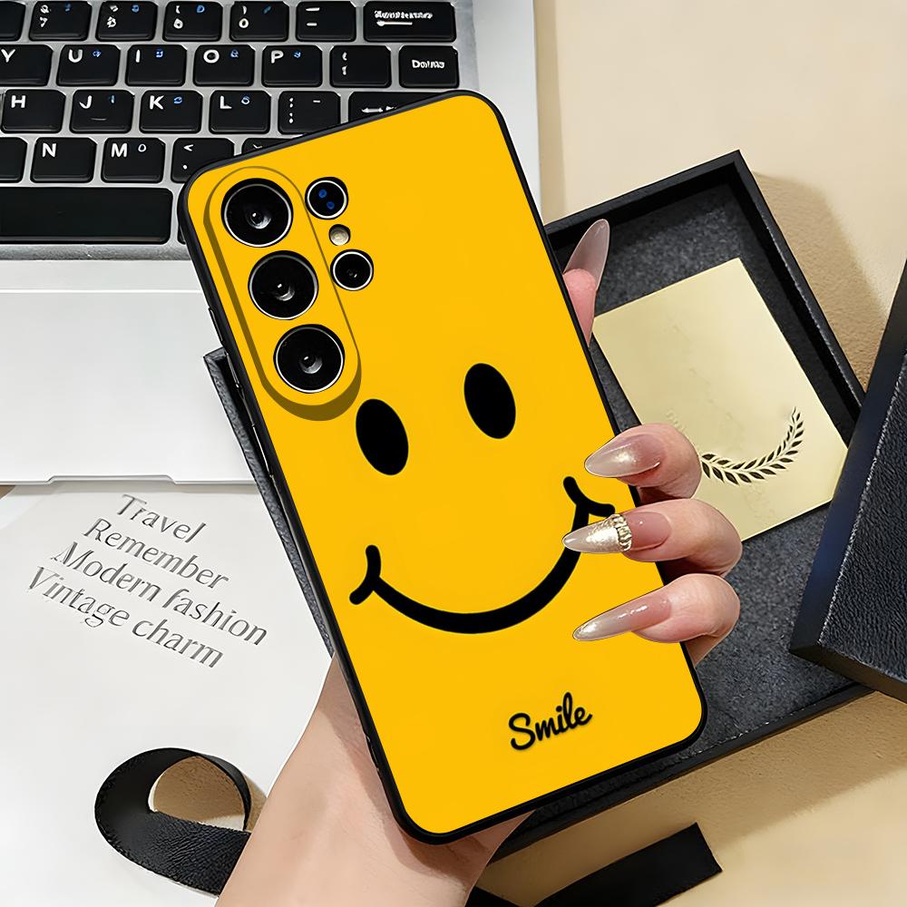 Anime Smile Phone Case For Samsung S26 S25 S24 FE S23 S22 S21 Plus S20 Ultra Note20Ultra Black Soft Shell