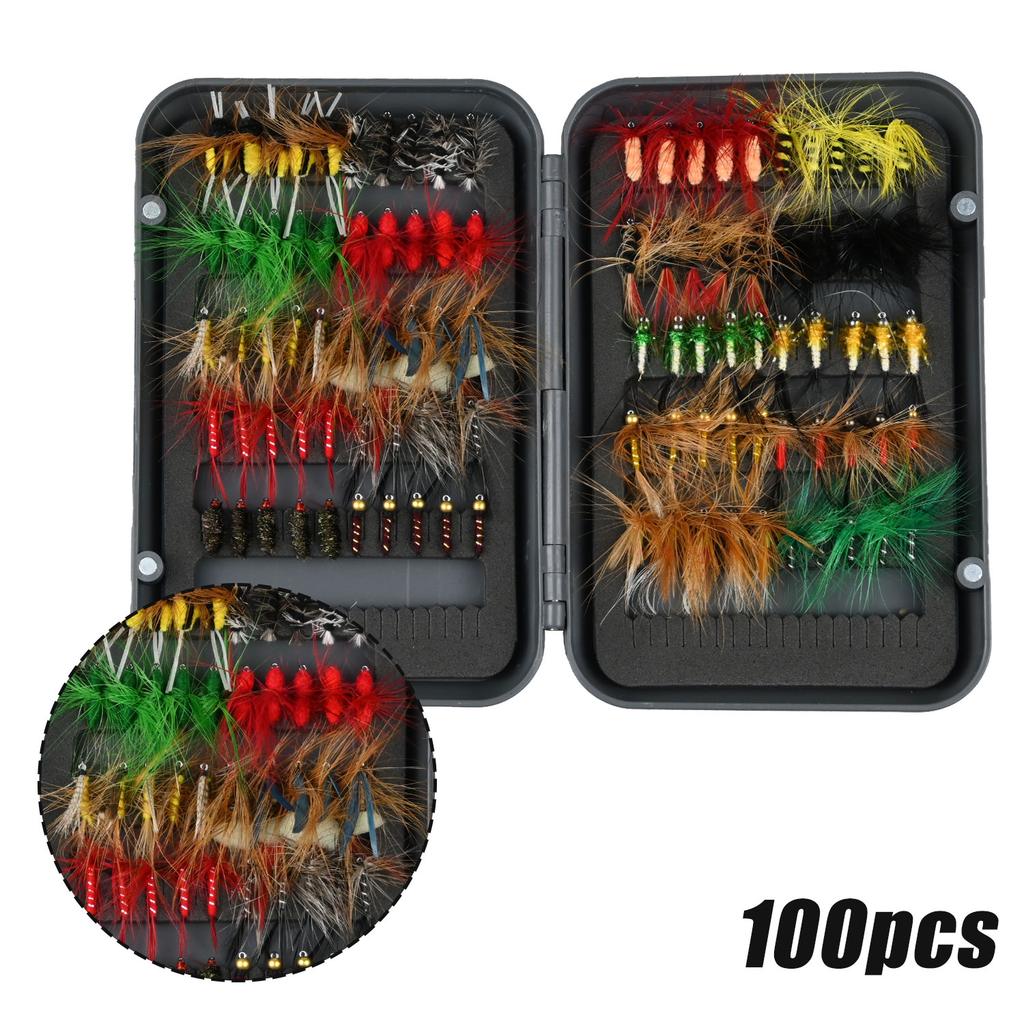 Santa King Fly Fishing Lures Kit with Box Nymph Bead head Wet Fishing Dry Flies for Trout Bass Salmon