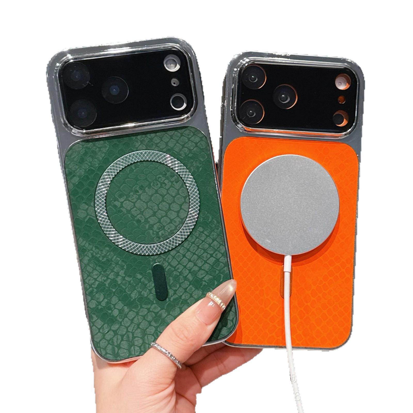 Snake Skin Pineapple Pattern Magnetic Protective Phone Case for iPhone 17 Pro Max & Apple 16/15 13