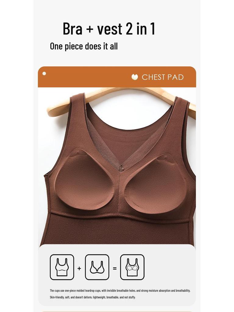 Satin Mesh V-Neck Warm Underwear with Fixed Cup Padding, Micro-Brushed Innerwear.