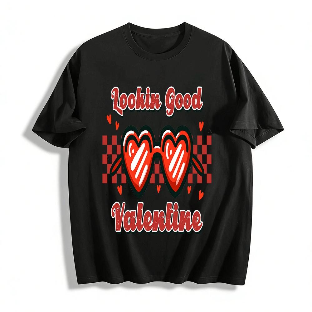 Valentine s Day Retro Heart Sunglasses Graphic Tee For Men Women Pure cotton T-shirt XXS