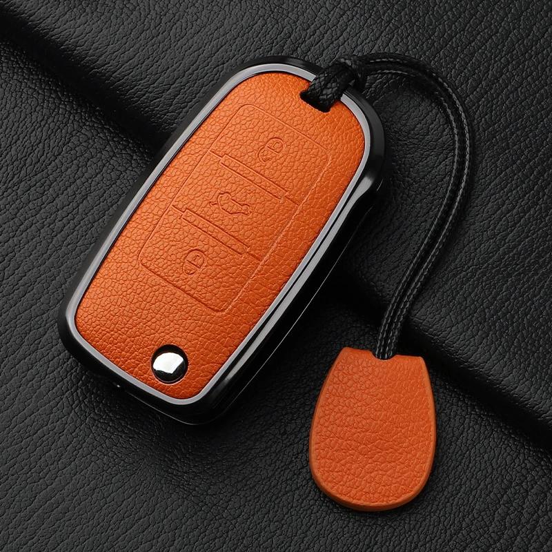 Metal And Leather 3 Button Car Key Case Cove For Vw Volkswagen Beetle Caddy Eos Golf Jetta Polo Scirocco Tiguan Touran Up