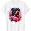 Cute Rottweiler Dog Mom Watercolor Pink Flowers Art Print T-Shirt for Men Women Kids
