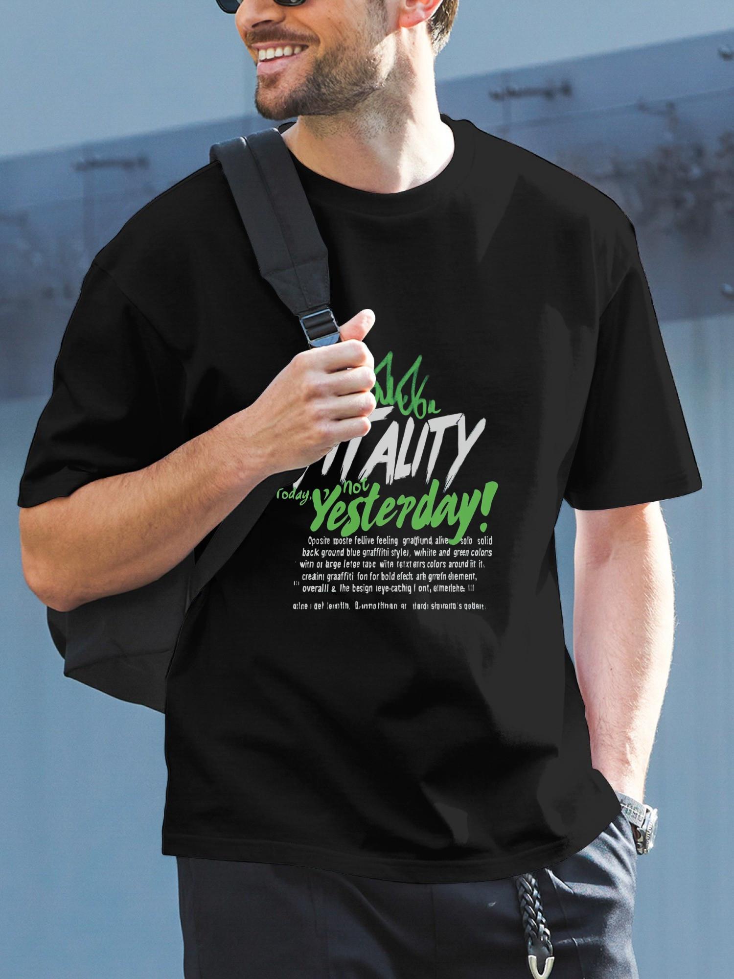 1pc VITALITY Casual Crew Neck T-shirt - 180g Cotton Short Sleeve Tee with Vibrant Graffiti Geometric Print S