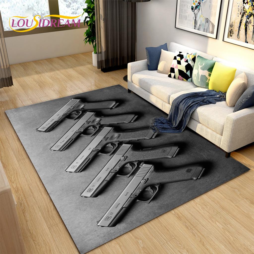 3D Rifle Pistol Revolver Gun Cartoon Area Rug,Carpet Rug for Living Room Bedroom,Kitchen Doormat Bathroom Anti-slip Floor Mat