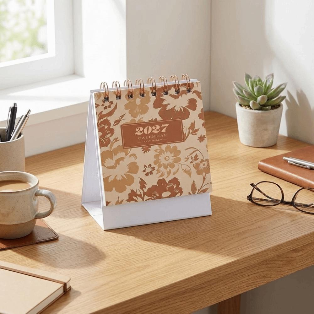 Spiral Bound 2027 Desktop Calendar Standing Table Calendar  Office Stationery