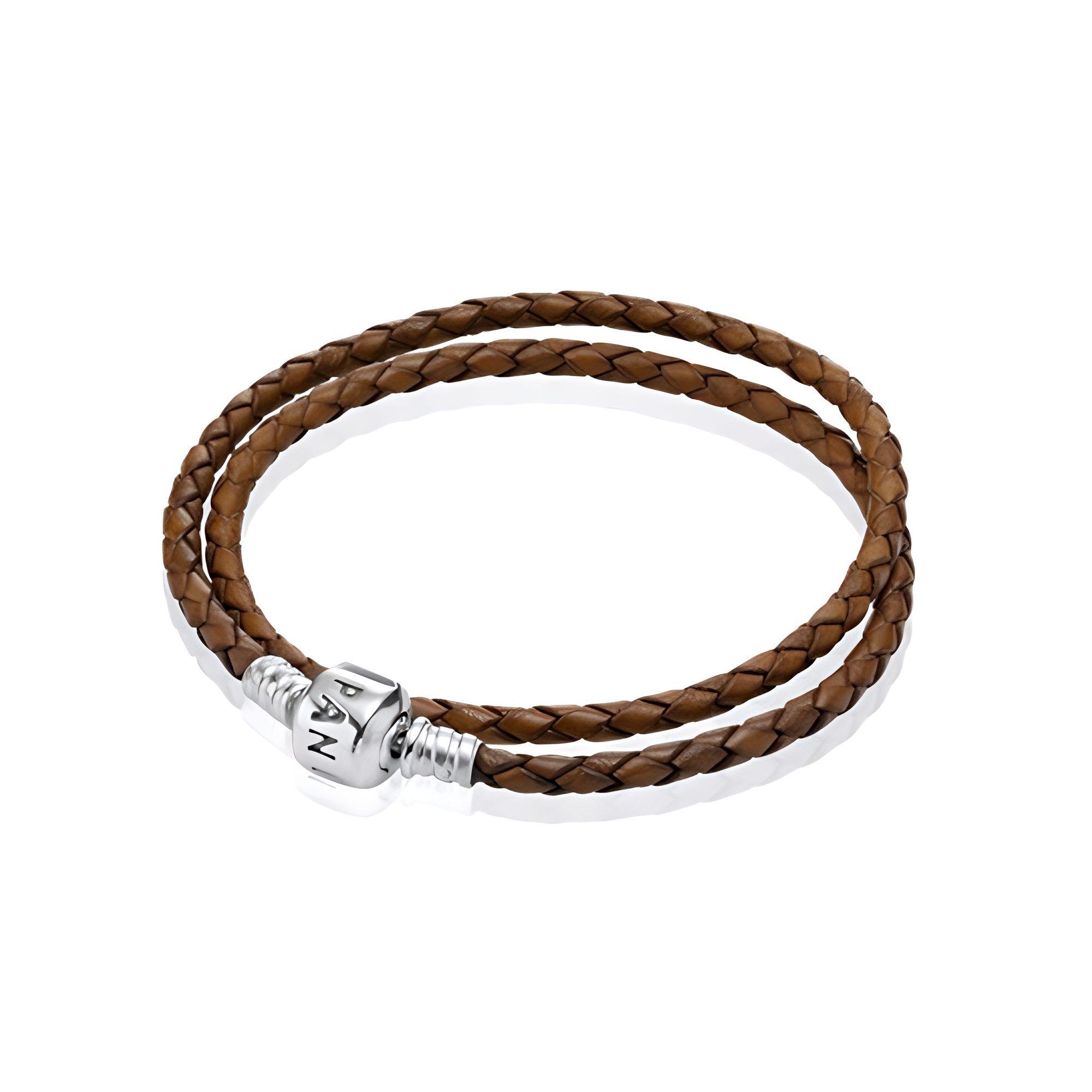 Pandora Logo Engraved Double Circle Woven Design Bracelet Women bracelet Brown 590705CBN 35