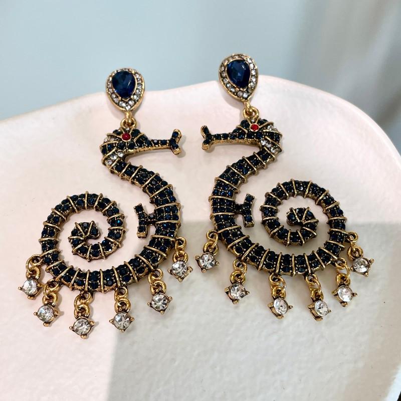 Vintage Blue Glass Bow Earrings - Retro Design Ornament