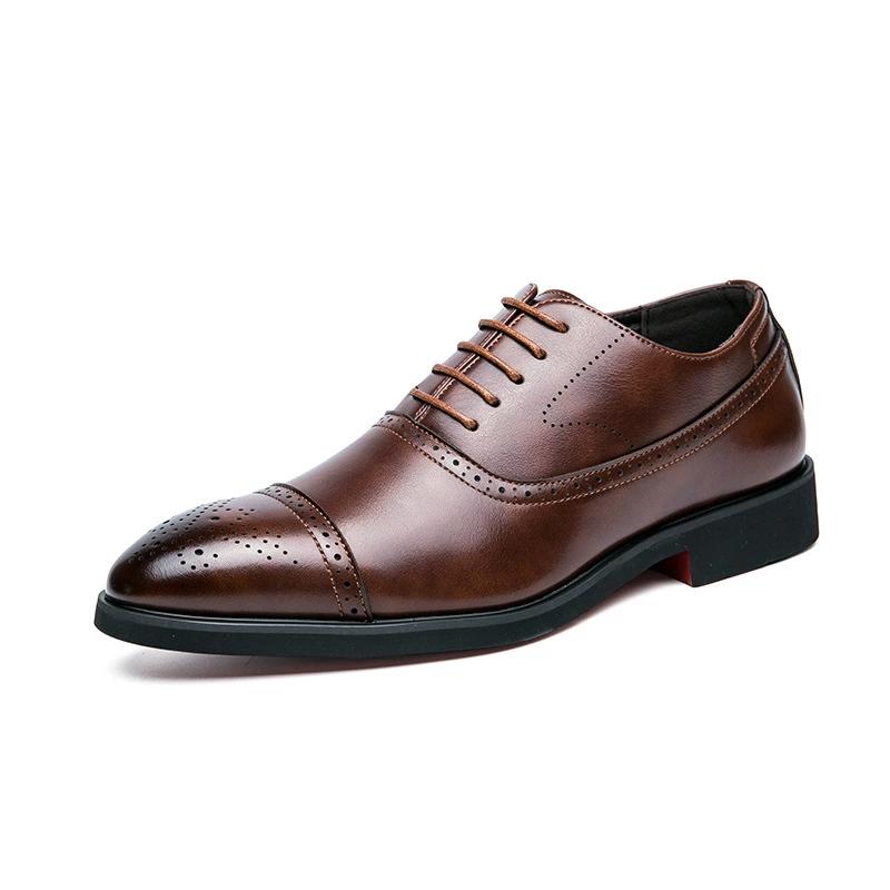 Men's Dress Shoes Red Sole Leather Shoes Pointed Party Shoe Lace-up Office Oxfords Casual Wedding Shoe Retro Business Men Shoes