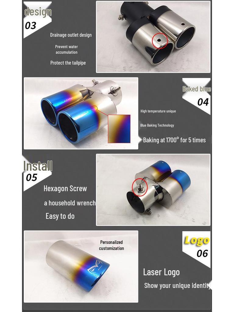 Compatible Muffler Tailpipe for Citroen C3-XR, Venucia T70, Zotye T600 - Dual Outlet