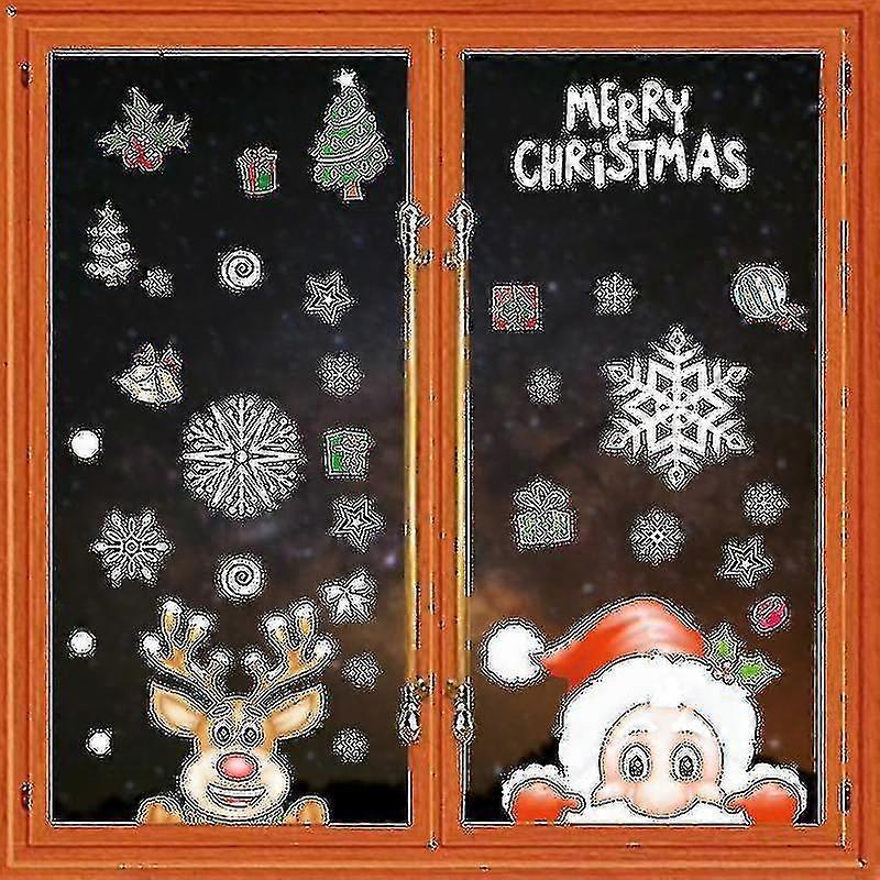 252pcs 8 Sheet Christmas Snowflake Window Cling Stickers For Glass, Xmas Decals Decorations Holiday Snowflake Santa Claus Reindeer Decals For Party