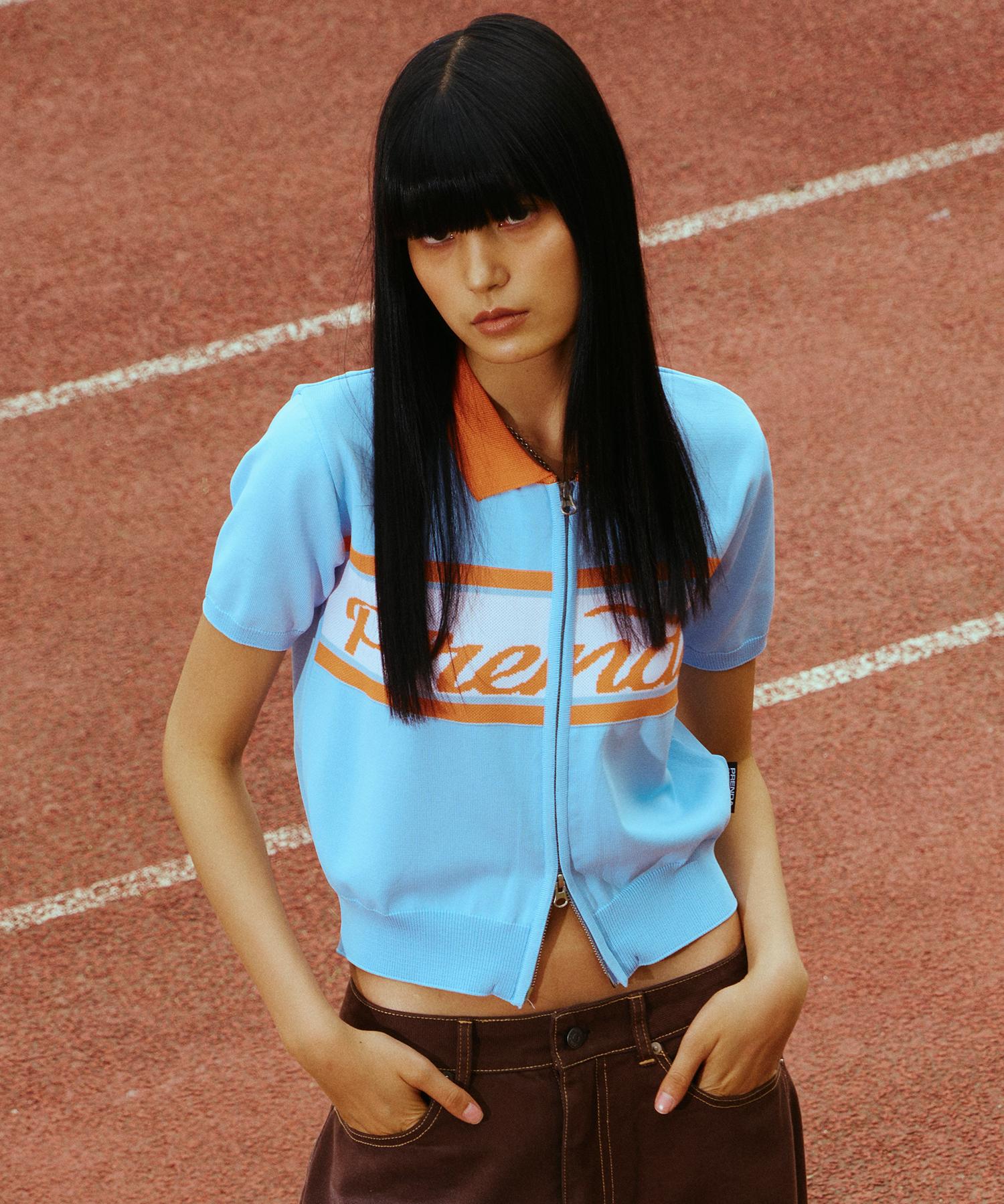 Prenda Jacquard Collar Zip-Up Knit Light Blue Reference/Free