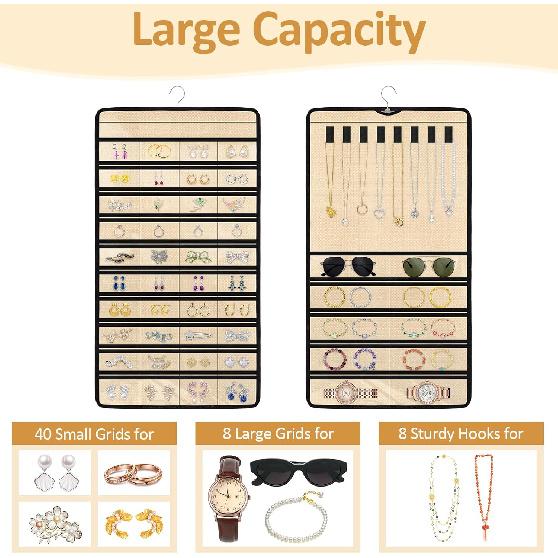 Hanging Jewelry Organizers and Storage, Double-Sided Jewelry Necklace Holder for Jewelries, Earrings, Accessories, Rings on Closet, Door, Wall
