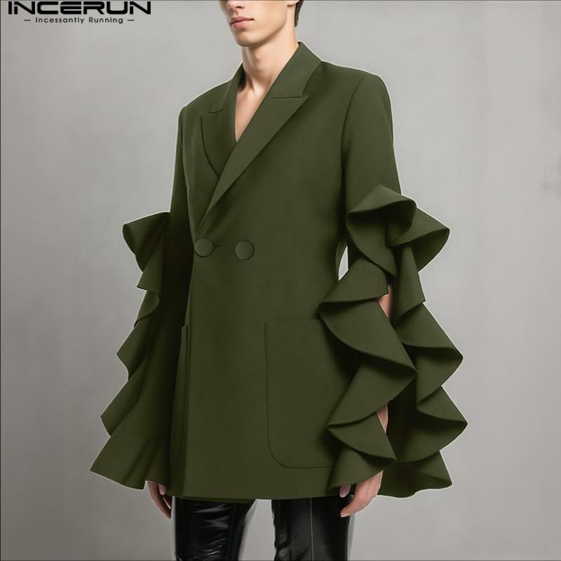 INCERUN Men Lapel Ruffled Splits Sleeve Casual Loose Party Blazer Coats