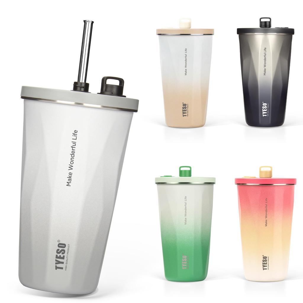 Tyeso Tumbler with Stainless Wide Vacuum Home Keeps Hot or with Large for Girls and Boys Straw, Steel, Mouth, Insulated, Office, Outdoor, Multi-Color,