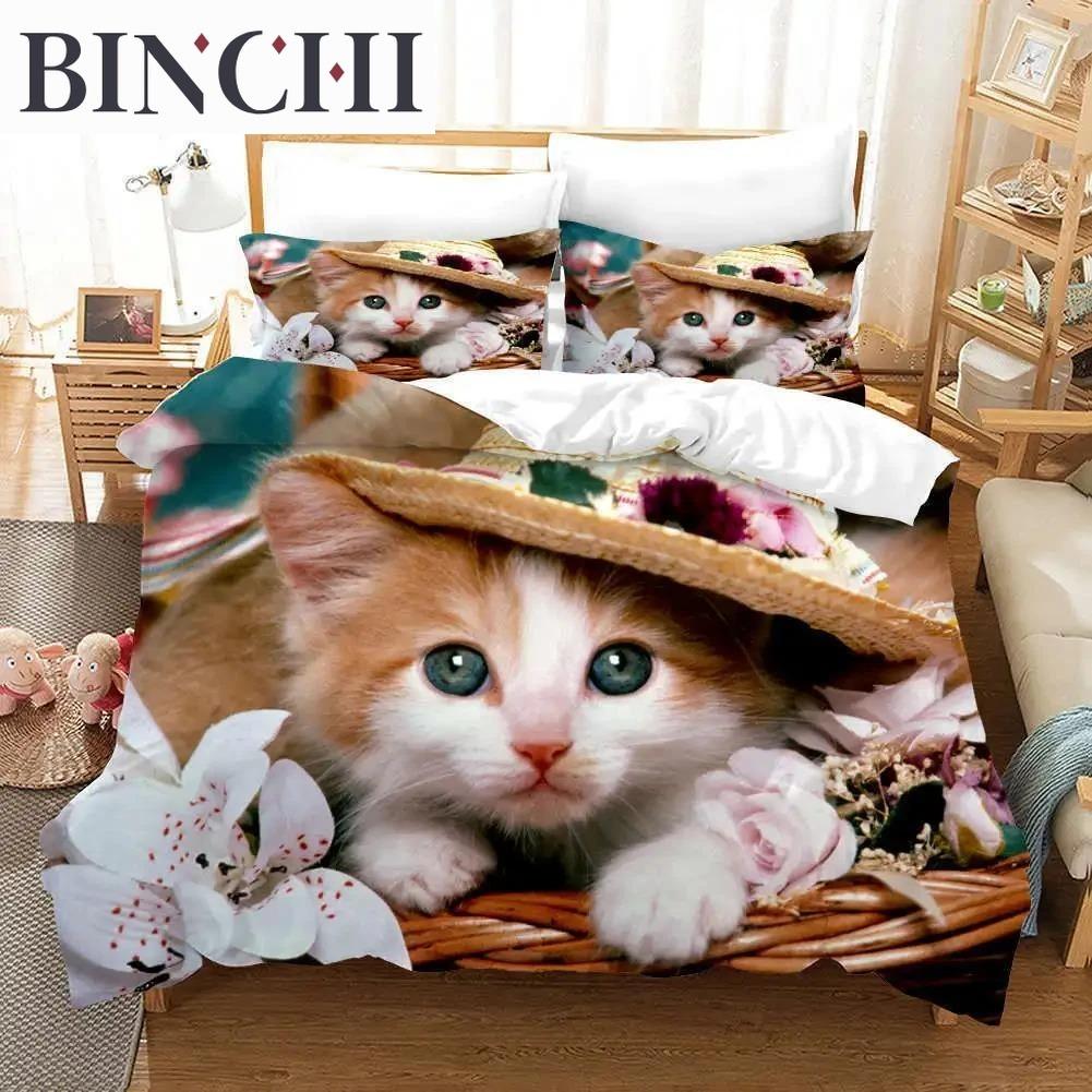 Cat Duvet Cover Collection Cat Lover Gifts Bedding For Women Cute Kitten Pattern Bedroom Decor Twin Double Queen King Size Quilt Cover