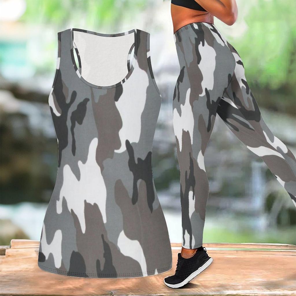 Camouflage-Print Yoga-Outfit für Damen Mode Workout-Leggings Fitness Sport Freizeit Yoga-Set Sportanzug