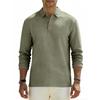 Spring Loose-Fit Solid-Colour Collared Casual Business Men's Long-Sleeved Linen Polo Shirt