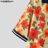 INCERUN Summer Men Lapel Neck Short Sleeve Floral Print Stitching Casual Oversized Hawaiian Shirts