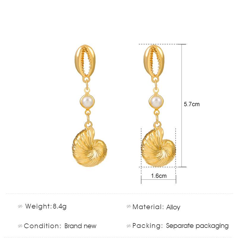 Muschel-Ohrringe für Damen - Gold/Silber Metallic Boho Perlen-Hängeohrringe, Sommer Strand Nautisches Tropfen-Ohrring-Set mit Muschel-Anhänger