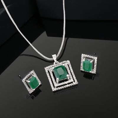 Attractive Rhodium Plated CZ Green Crystal Pendant Set for Women