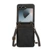 Leather Wallet Card Holder Case for Samsung Galaxy Z Flip 7 6 5 4 3 ZFlip Flip6 Flip5 Flip7 with Crossbody Lanyard Bag Cover