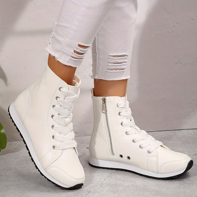 Mote Dame Støvler Stor Størrelse Klassiske Hvite Støvler Sideglidelås Dame Ankelstøvletter Flate Korte Støvletter Pustende Høststøvler