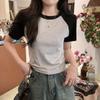 Koreanischer Stil Color Block Raglanärmel Baumwolle Schlankmachendes T-Shirt