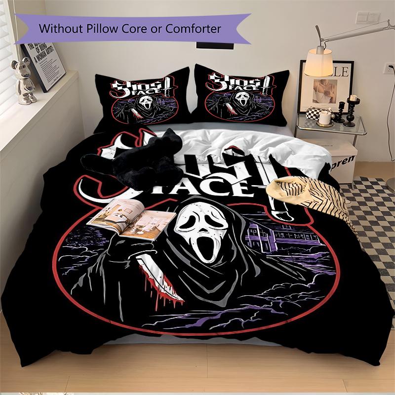 3Pcs Ghostface Horror Icon Bedding Set Quilt Cover Pillowcase Home Christmas Xmas Halloween Gift 1 Duvet Cover 2 Pillowcase M929392