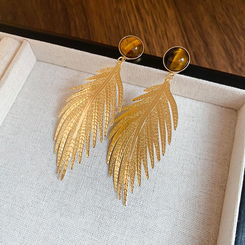 Silver Needle Maillard Irregular Oval Tiger's Eye Earrings Earrings Vintage Style Earrings Women