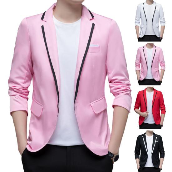 Dar Kesim Erkek Blazer Renk Blok Tek Düğmeli İlkbahar Sonbahar Erkek Günlük Takım Ceket Düğünler Damat Blazer Ceket