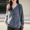 Luxurious Women's V-neck Cashmere Wool Blend Loose Brushed Cardigan in Marled Yarn Style