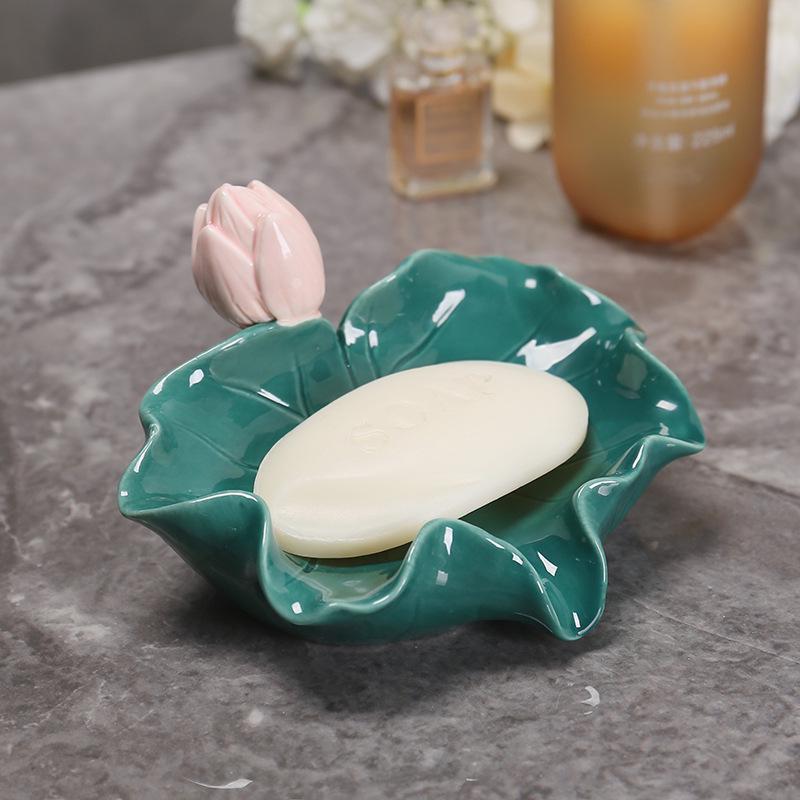 Ceramic Lotus Soap Dish: Creative Bathroom Organizer and Draining Soap Holder Ornament