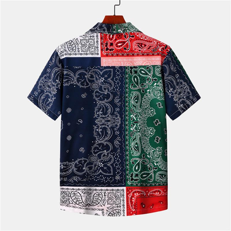 2021 Printed Color Block Shirt Summer European and American Men's Shirt Summer Beach Short Sleeve