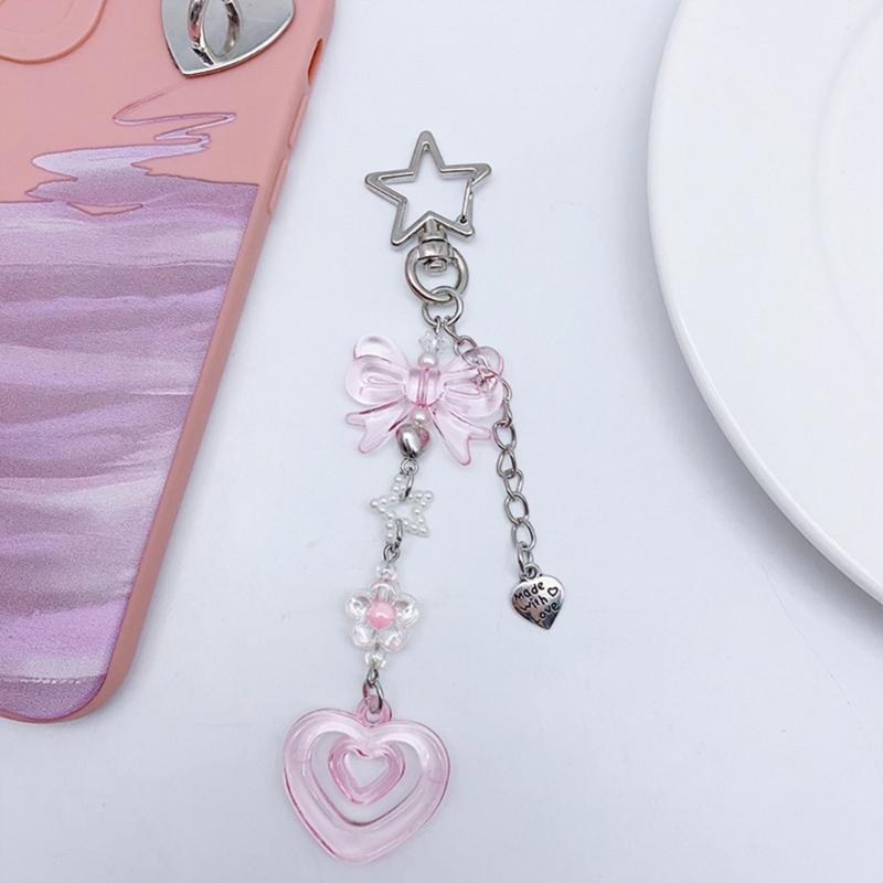 Butterfly Beaded Phone Lanyard Bowknot Pendant Wrist Strap Detachable Phone Chains Keyring Portable Accessory for Women