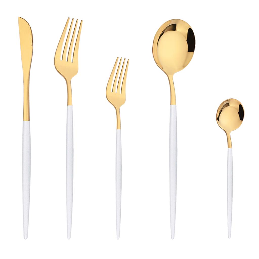 5Pcs Gold Dinnerware Set Stainless Steel Tableware Knife Dessert Fork Coffee Spoon Cutlery Flatware Western Kiechen Silverware