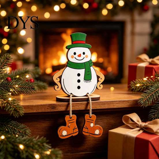 Small Wooden Holiday Gifts Christmas Hanging Leg Ornament, Santa/Snowman/Christmas Tree Shape, Shelf Sitter Decorative Craft for Fireplace Tabletop