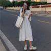 Cotton Summer New Korean Loose Letter Printing Student Slit Short Sleeve Mid-length Dress for Women