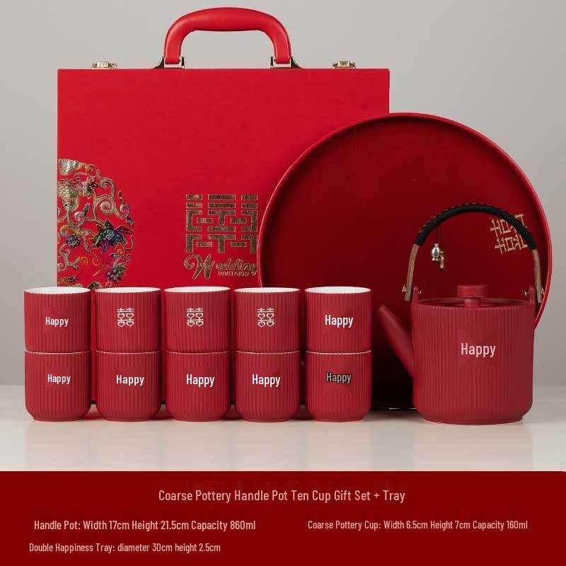 Wedding Tea Set: Teacups & Teapot Gift for Newlyweds, Perfect for Tea Ceremony, Toasting, & Dowry Souvenir