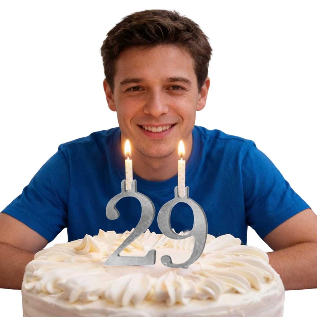 Reusable Numeral Birthday Candle Holder Set Number 0-9 Silver Cake Topper Decorations for Anniversary Wedding Party Celebration