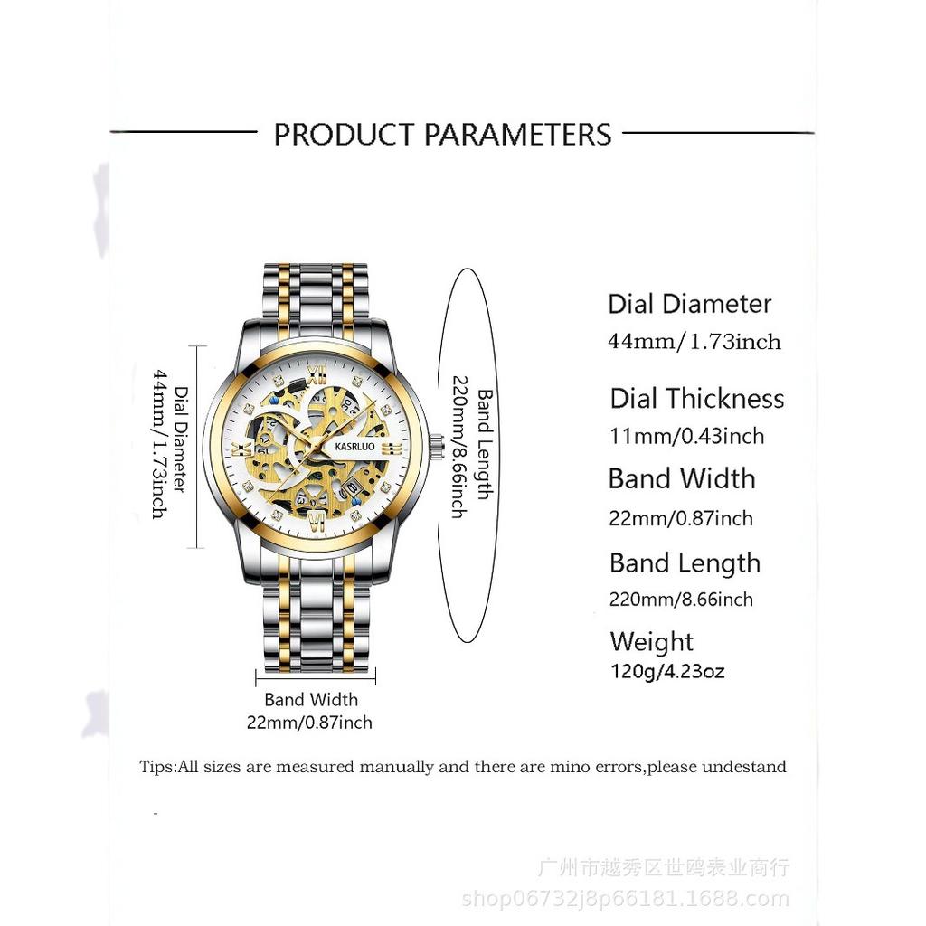 Casaro Automatic Men'S Watch Waterproof Calendar Luminous Tourbillon Trend Hollow Design Non-Mechanical