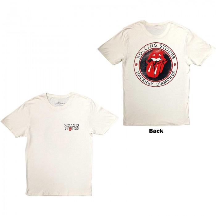The Rolling Stones Camiseta unissex adulta com estampa traseira do logotipo Hackney Diamonds Circle S natural