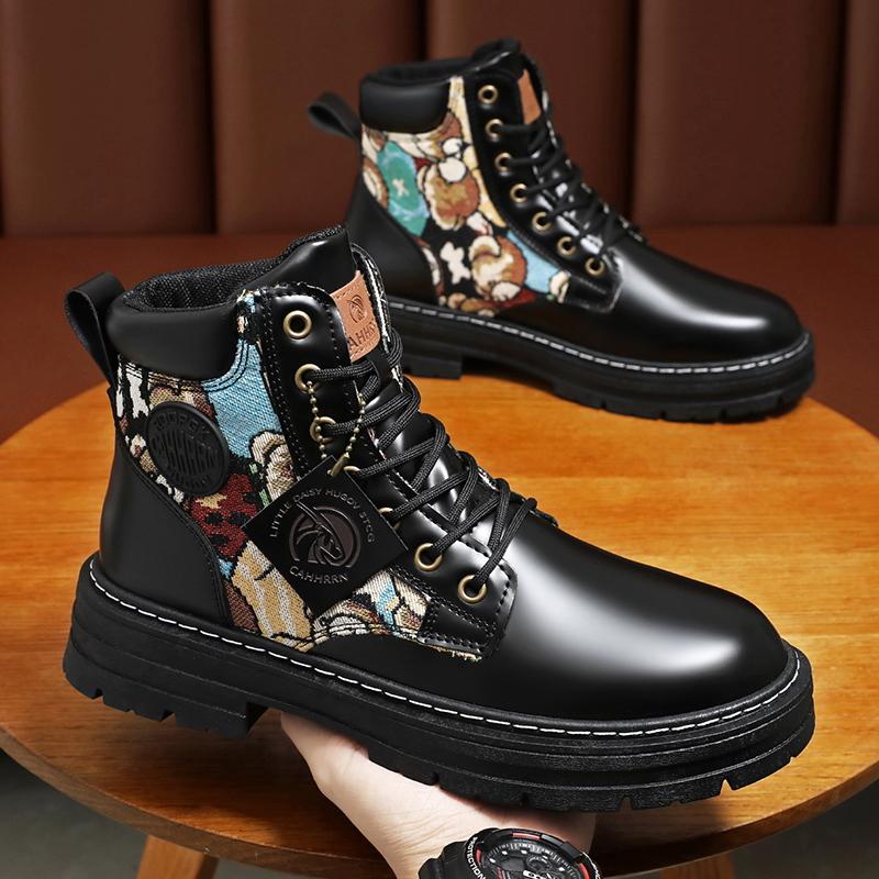 Men's Platform Boots Autumn New Anti-slip Work Boots Trendy All-match High-top Motorcycle Boots Outdoor Casual Hiking Shoes 2024