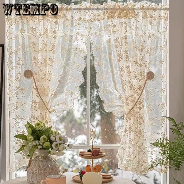 WTEMPO 2 buc. franceză pastorală cremă broderie cortină din dantelă perdea perforată pentru fereastră din dormitor